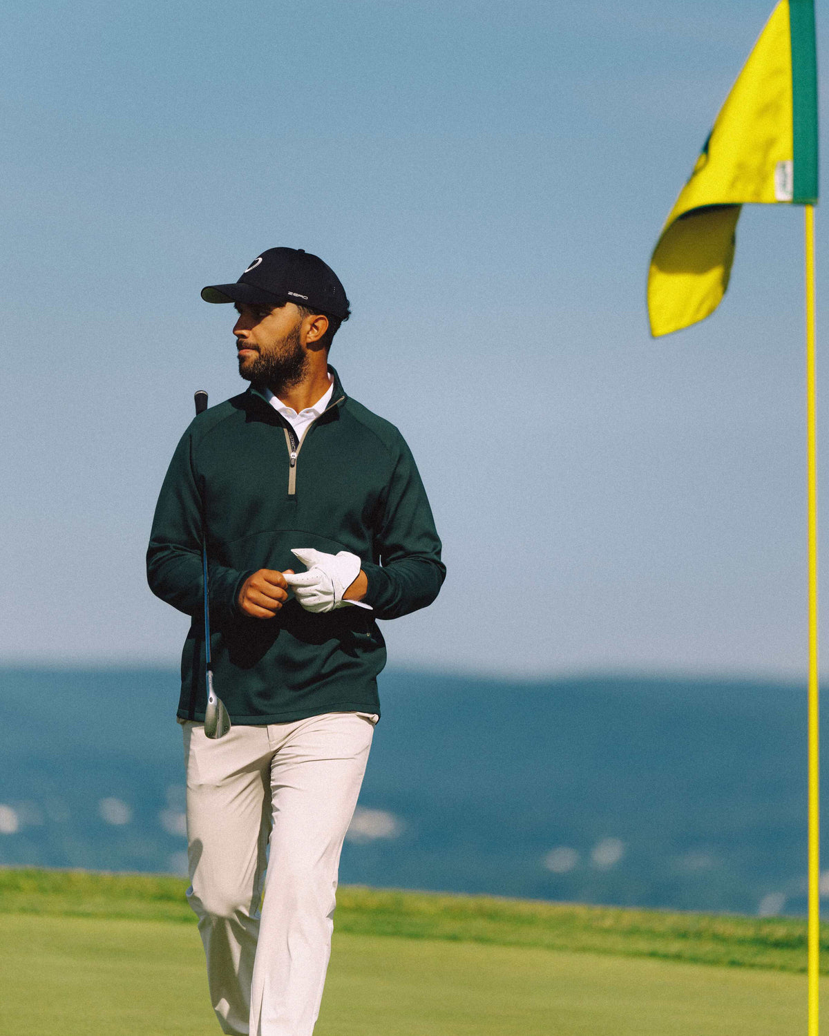 Golfer walking a fairway path