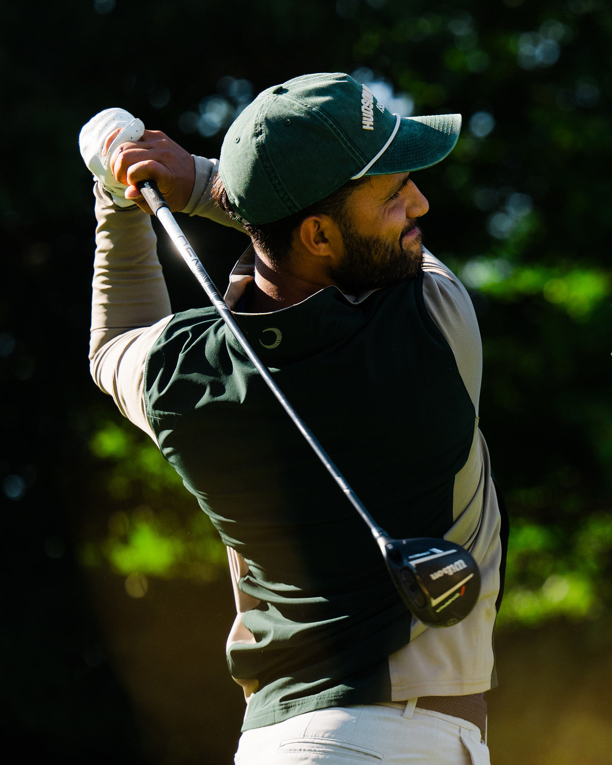 Close-up of a golf swing, black and white